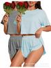 Women's Summer Pajamas Two-piece Set Striped Short Sleeve T-Shirt Split Shorts Loungewear