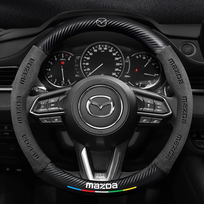 Carbon fiber Suede Car Steering Wheel Cover For Mazda 2 3 5 6 CX-4 CX-5 CX-7 CX-8 CX-30 CX-50 MX5 Miata RX-7 RX-8 Axela Atenza