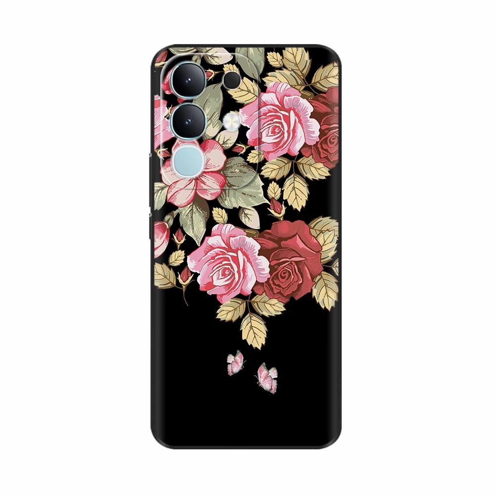 For Vivo Y29 4G Black Back Cover Fashion Flower Butterfly Painting Case Soft TPU Silicone Fundas For Vivo Y29 4G Protect Cover