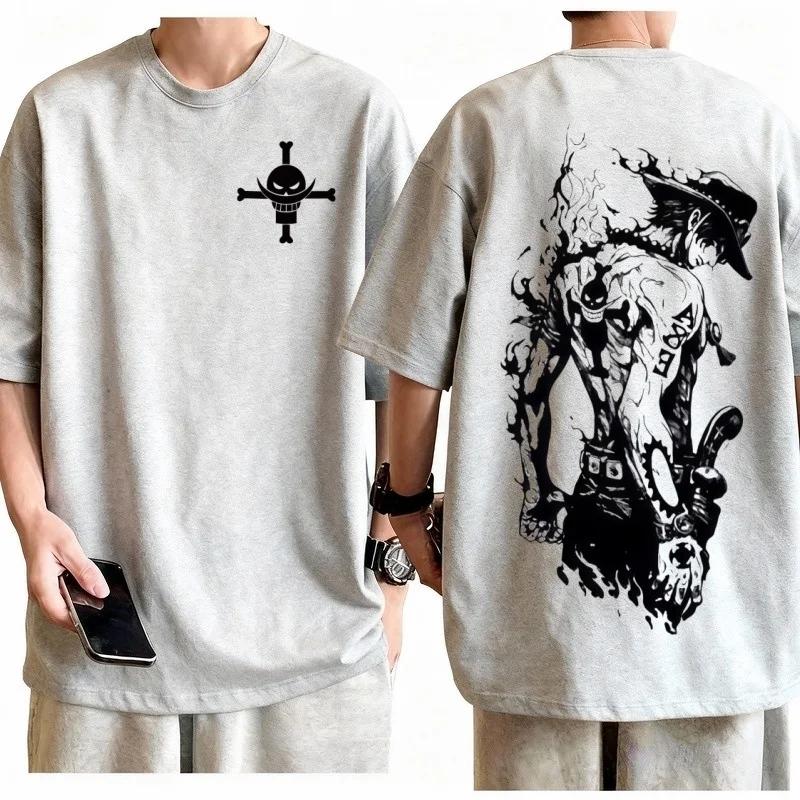 One Piece Portgas D Ace T-shirt Men Oversized Cotton Anime Graphic Tee Casual Streetwear Print Soft Breathable Loose Fit Top