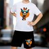 Boys 2 Piece Cool Giraffe Print Outfit, Short Sleeve T-Shirt and Shorts Set for Kids Age 5-14,Black ,White Sporty Casual Summer Clothes