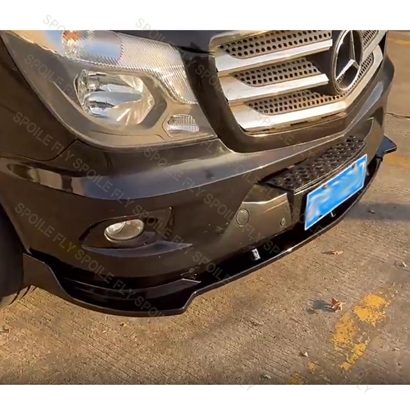 For Mercedes-Benz Sprinter W906 2014-2016 3Pcs Car Front Bumper Lip Spoiler Body Kit Splitter Protector Blade Plate Glossy Black
