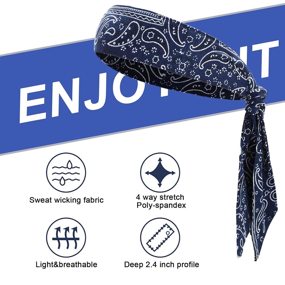 Unisex Paisley Print Tie Back Headband, Cooling Fabric, Sweat Wicking, Adjustable