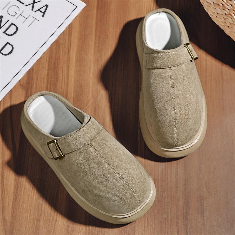 2025 New Baotou Half Drag Casual Comfortable Breathable Solid Color Fashion Flat Heel Versatile Daily Men's Slippers