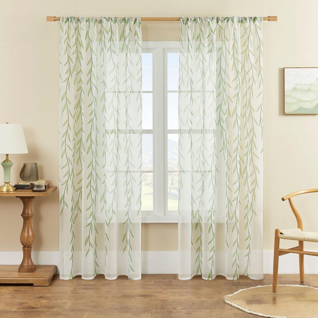 Floral Printed Sheer Curtains - Light Filtering Voile Scarf for Balcony, Bay Window, Living Room, Room Divider & Privacy