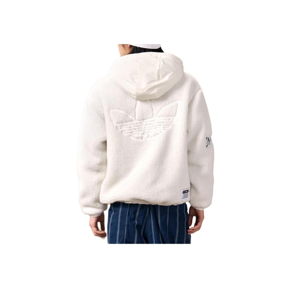 adidas Originals Trefoil Solid Patch Logo Stand Collar Fleece Jacket Unisex Jackets White HS2005