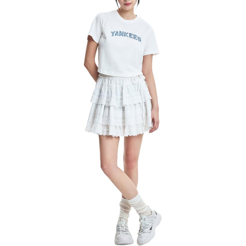 MLB Round Neck Short Sleeve Letter Summer Breathable High-Value T-Shirt Women Tops White 3FTSM0553-50IVS