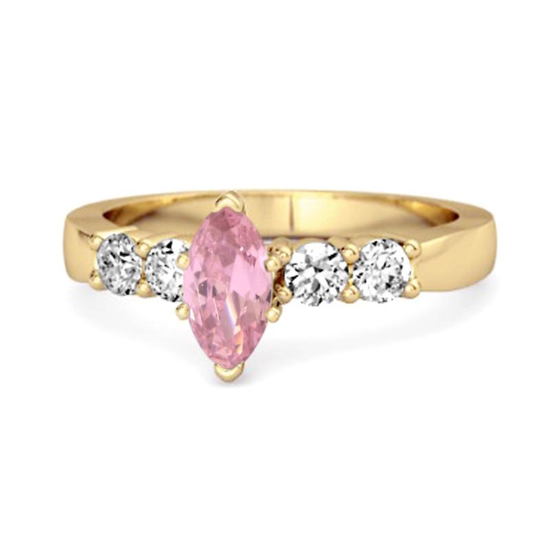 

Pink CZ Tapered Five-Stone Women Wedding Ring - 925 Sterling Silver Gold Vermeil 9.5 золотий/жовтий