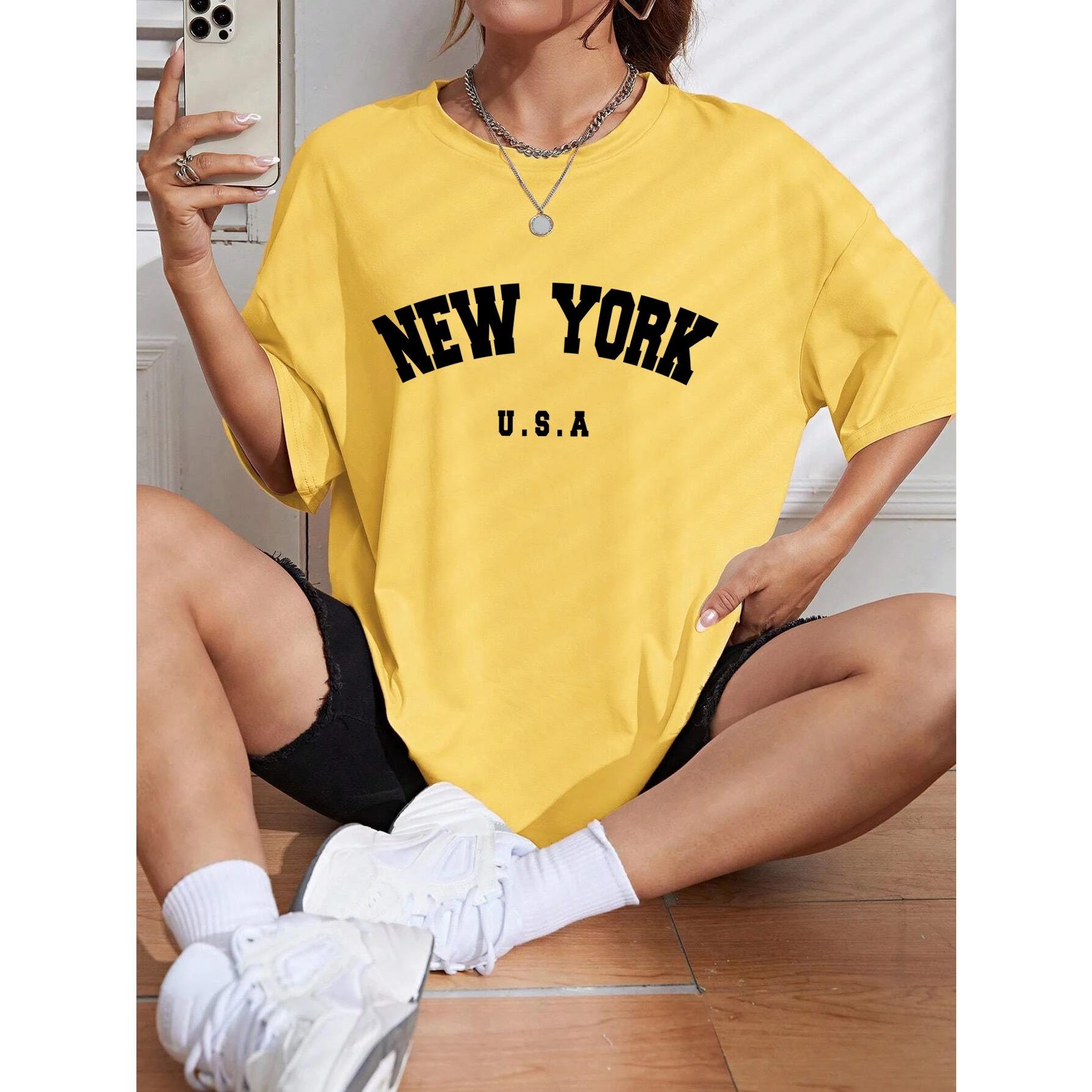 

США Нью-Йорк США Городская улица Печатные женские футболки Дышащие летние футболки Модные футболки Одежда с круглым вырезом и коротким рукавом 3XL