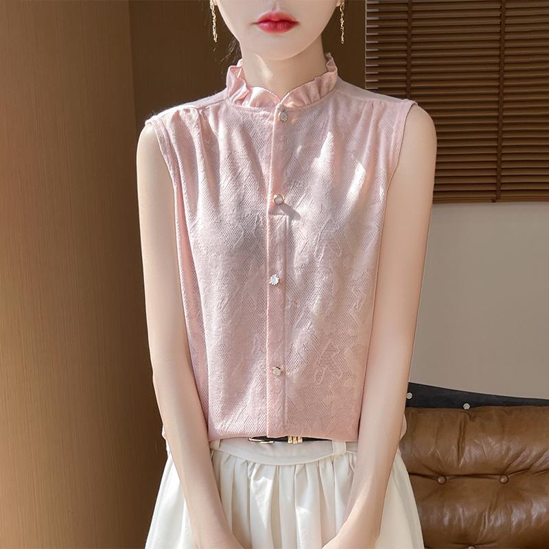 

Summer new mulberry silk blended women s short-sleeved shirt 50% silk breathable top loose commuter casual shirt XL