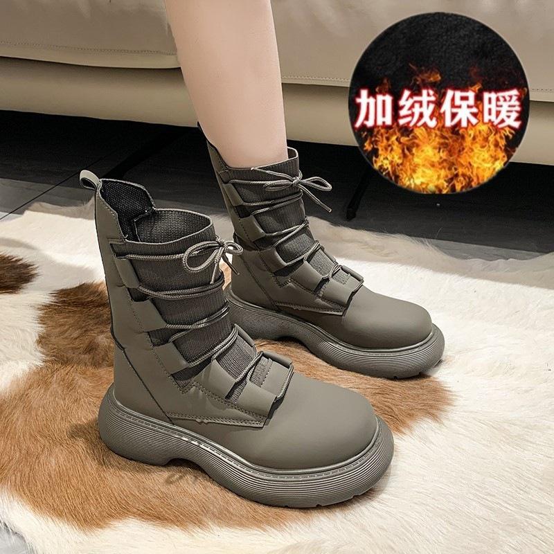 French British Martin boots 2025 new thick-soled autumn single boots elastic fly-woven socks boots thin short boots