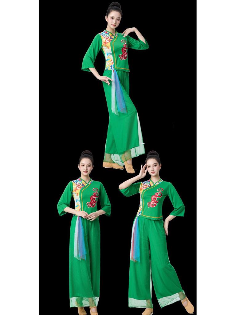 Women's Ethnic Dance Set: Gauze Skirt & Bell Sleeve Top for Spring/Summer Performances