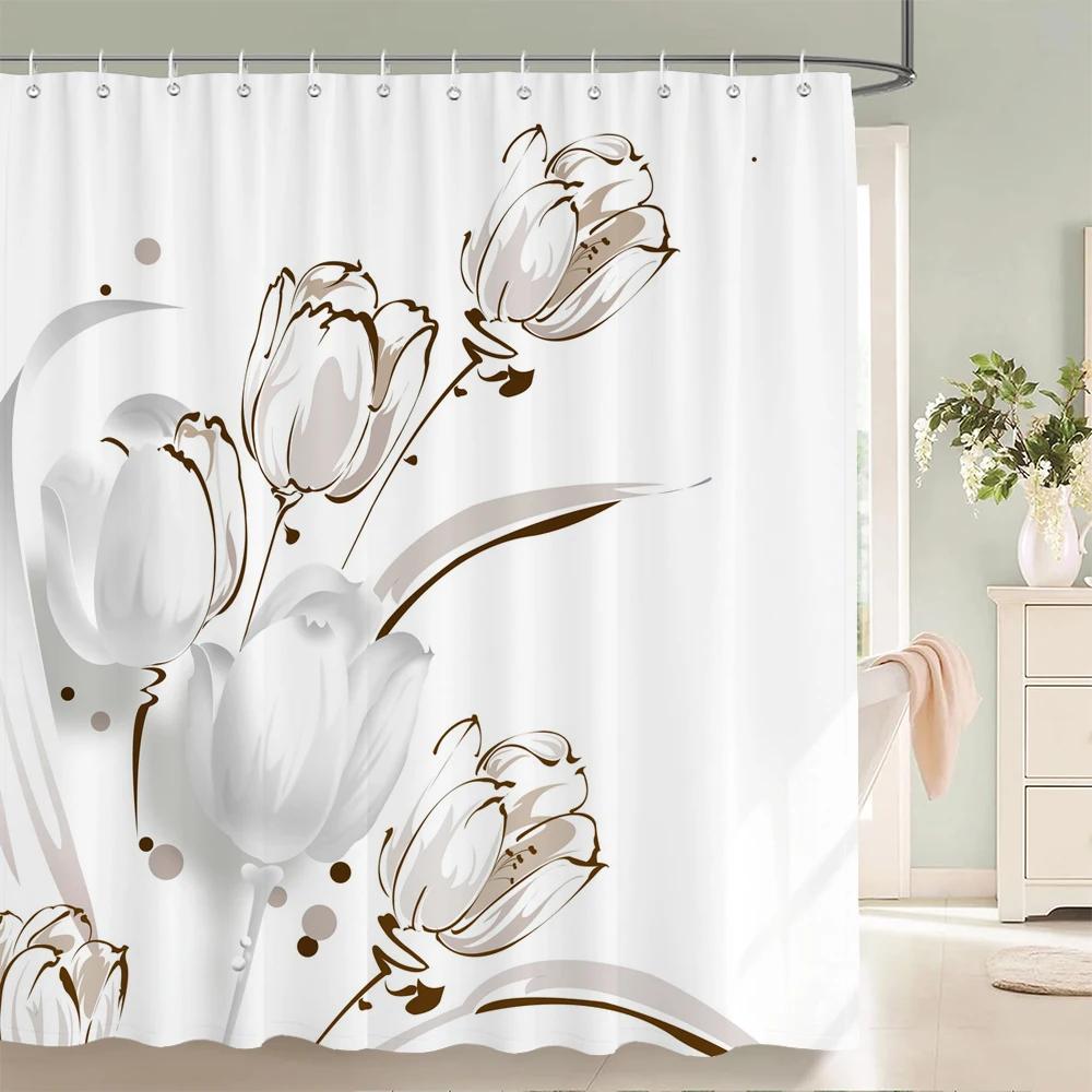 JY01Flower Shower Curtain Bathroom Waterproof Polyester Shower Curtain Floral Printing Curtains for Bathroom Shower with Hooks@1