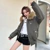 New high-necked removable hat thickened jacket winter casual warm cotton clothes drawstring loose down cotton-padded jacket