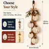 Rustic White Pumpkin Hanging Swag Fall Wall & Door Decor Distressed Wooden Pumpkins with Plaid Bow and Optional Warm LED Lights for Farmhouse Fall