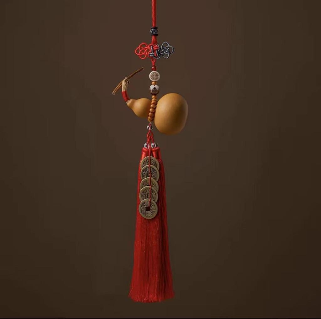Chinese Knot Car Pendant Natural Gourd Five Emperors Coin Rearview Mirror Pendant Fringe Copper Coin Gourd Auspicious Car Decoration