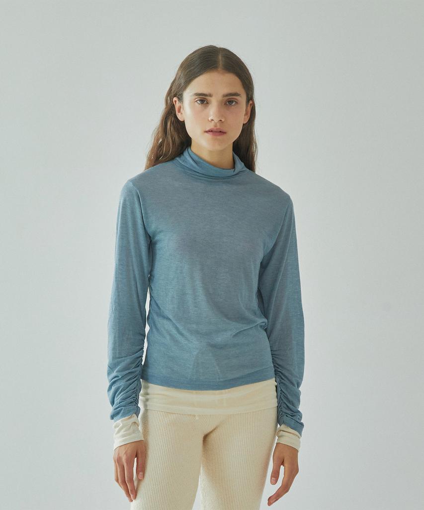 PINBLACK Shirring Detail Turtleneck Long Sleeve T-Shirt