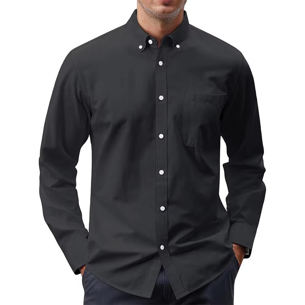 Vår Höst Herr Casual Business Skjorta Oxford Tyg Enfärgad Skjortor Enkelknäppt Enkel Stil Trendig Knäppning
