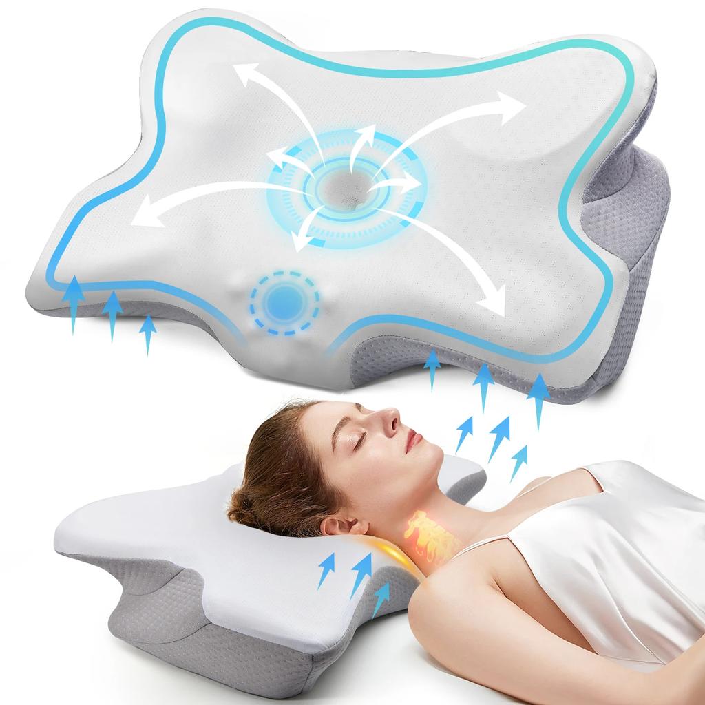 Pulatree Butterfly Odorless Memory Foam Bed Pillow Orthopedic Cervical Pillow For Neck Pain Relief