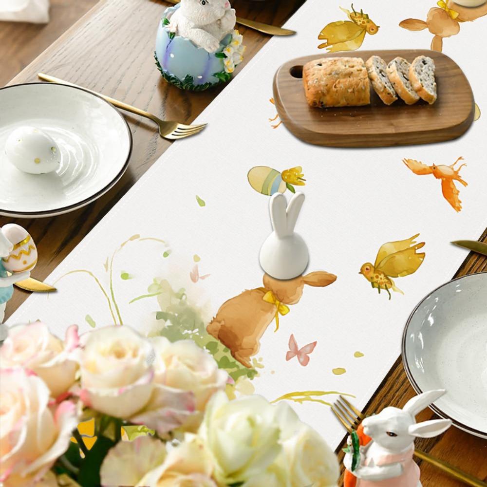 Rectangle Easter Table Cloth Long Easter Egg Table Cover Soft Easter Bunny Table Runner  Party