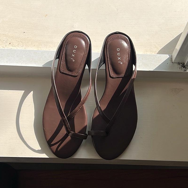 Fashion Fashion Round Toe Ladies Low Heel Slippers New In Summer Elegant Women Heeled Slippers Female Slides Sandals Shoes Flip flops