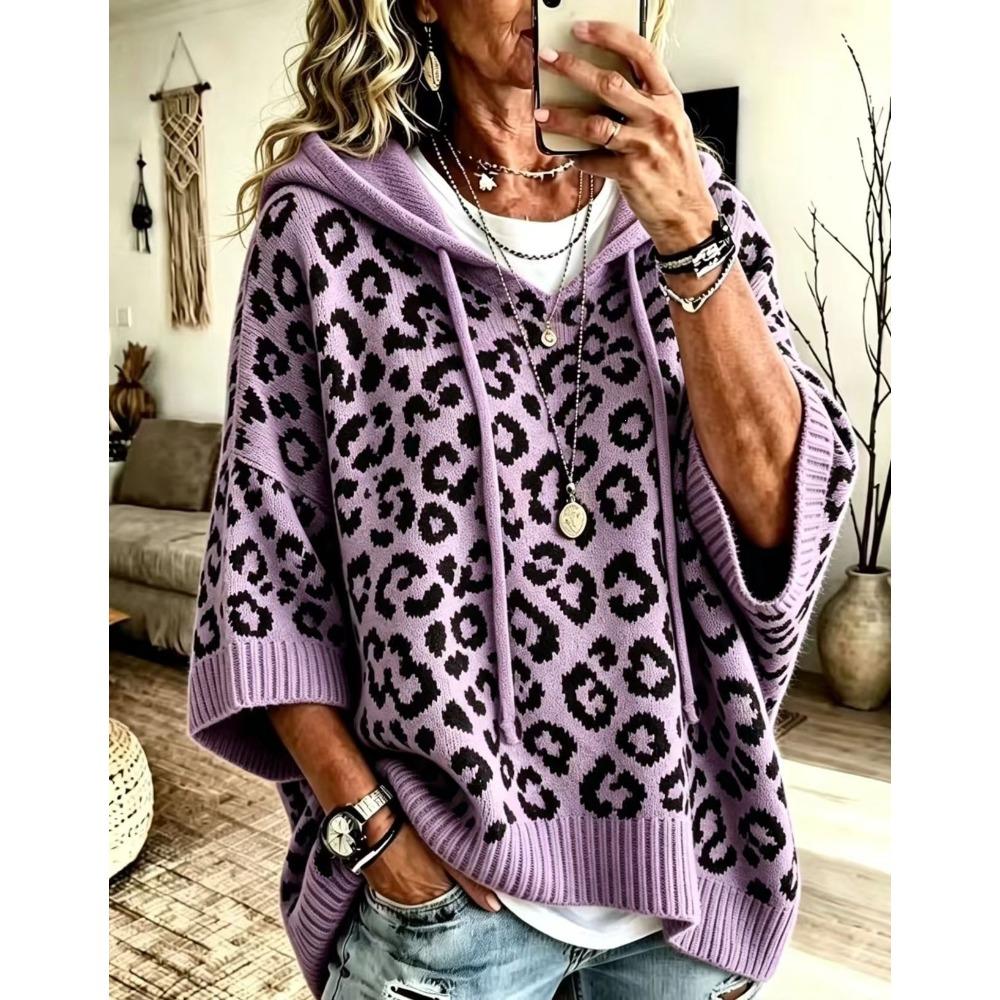 Felpa da Donna con Cappuccio Stampa Leopardo Coulisse Autunno Inverno Oversize