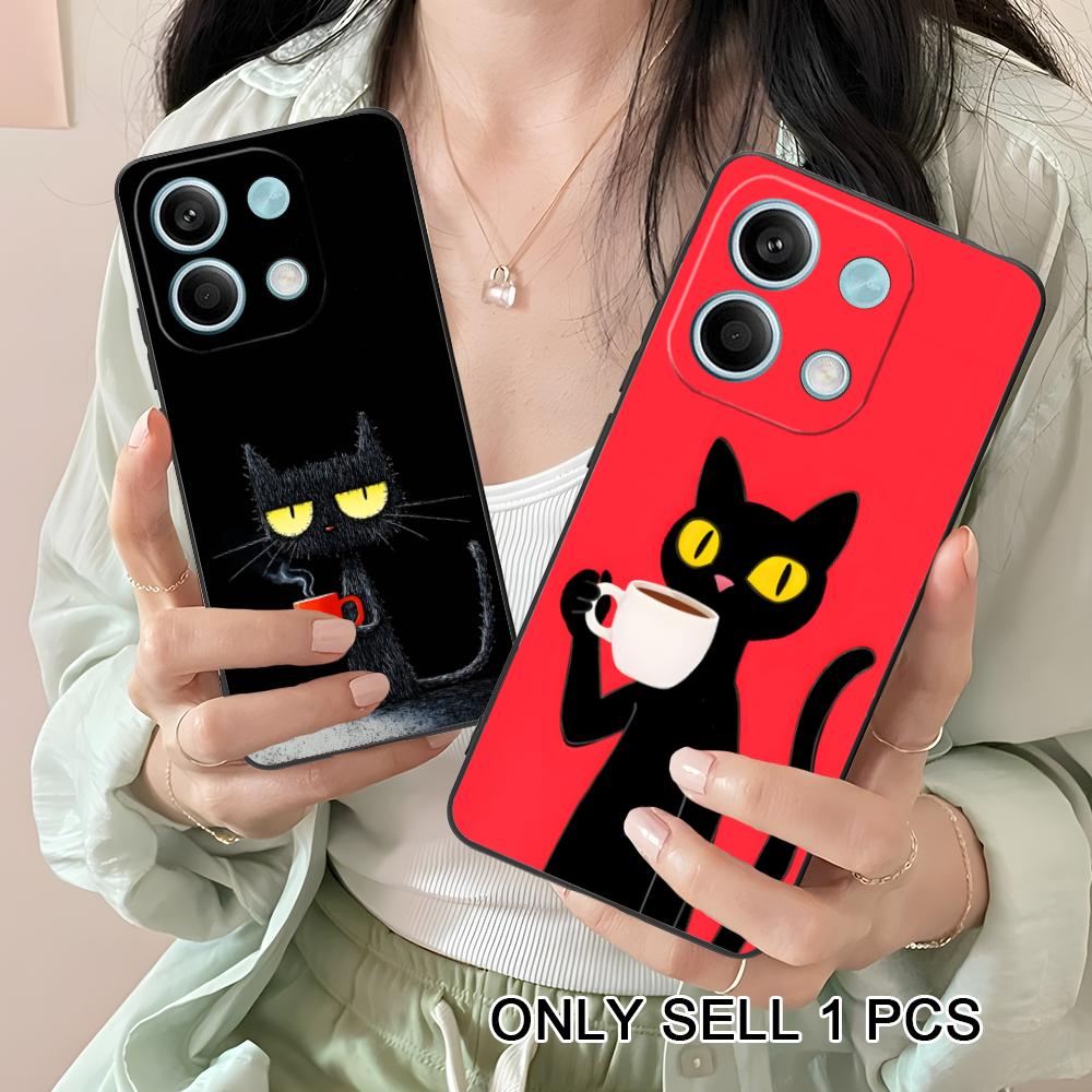 Cute Coffee Cat Matte TPU Mobile Phone Case for Xiaomi Redmi 15 14 13 12 A5 3 2 1 C Plus 4G 5G Colorful Printing Cover