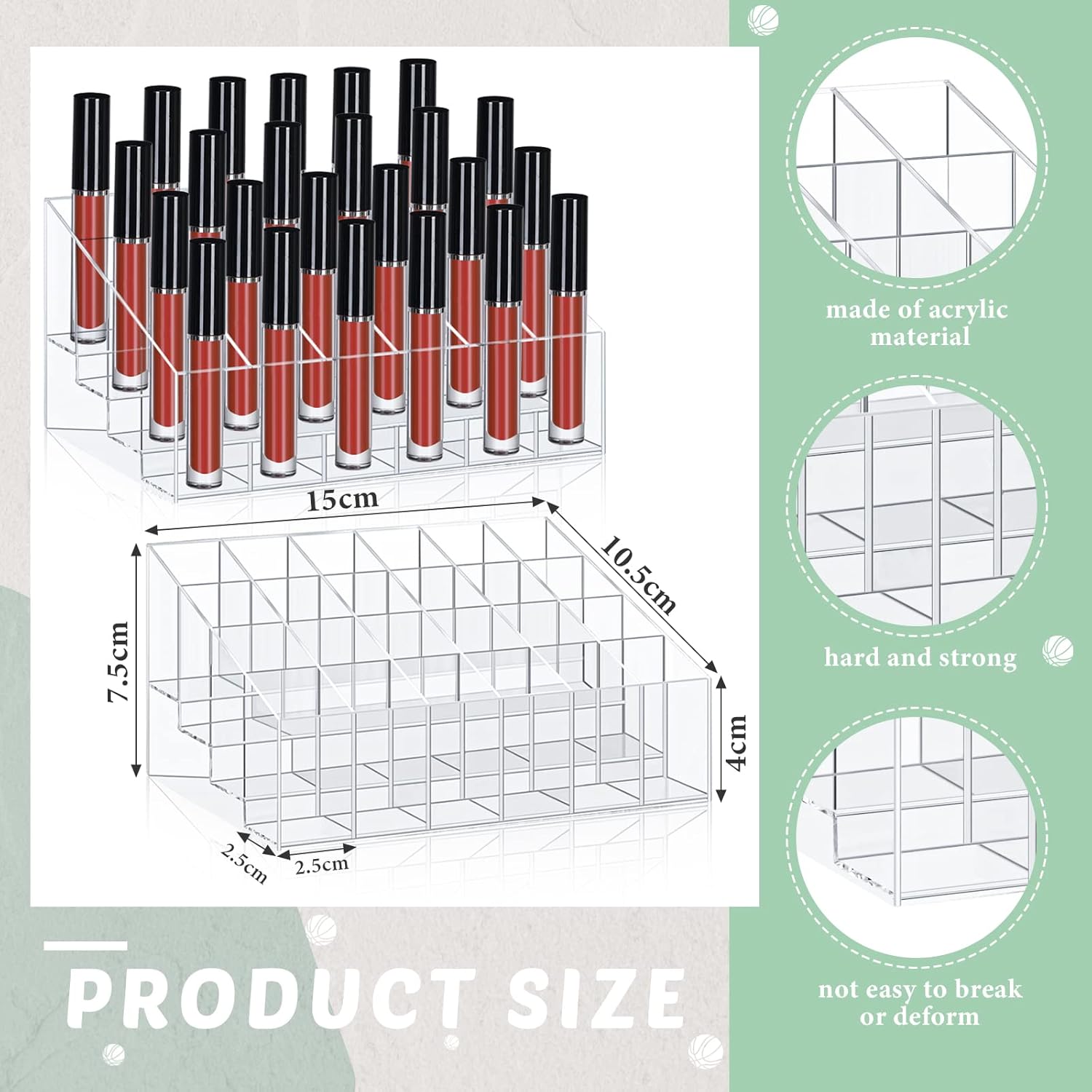 Macarrie 4 Pieces Lipstick Holder Organizer 24 Slot Acrylic Lipstick Makeup Organizer Case Display Stand Storage Box for Lipsticks Lipgloss Brushes