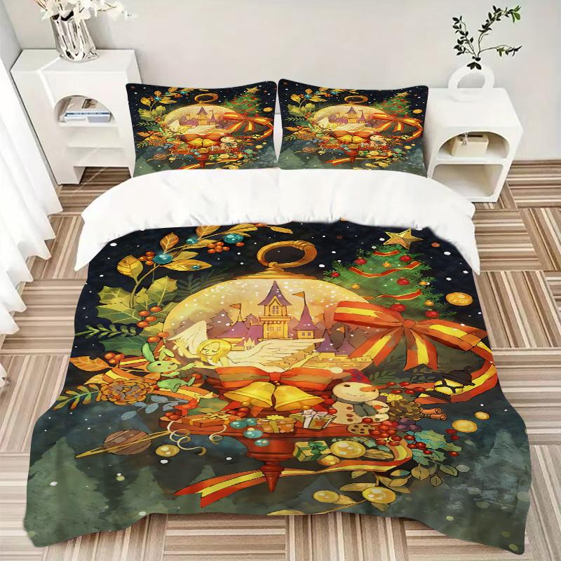 3pcs Christmas Wonderland Bedding Set, Including 1 Quilt Cover and 2 Pillow Shams, Without Filling, Soft and Comfortable Home Bedroom Fabric
