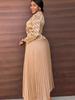 Plus Size Women's High-End Gold Foil Print Pleated Dress with Faux Two-Piece Long Skirt - Casual Style