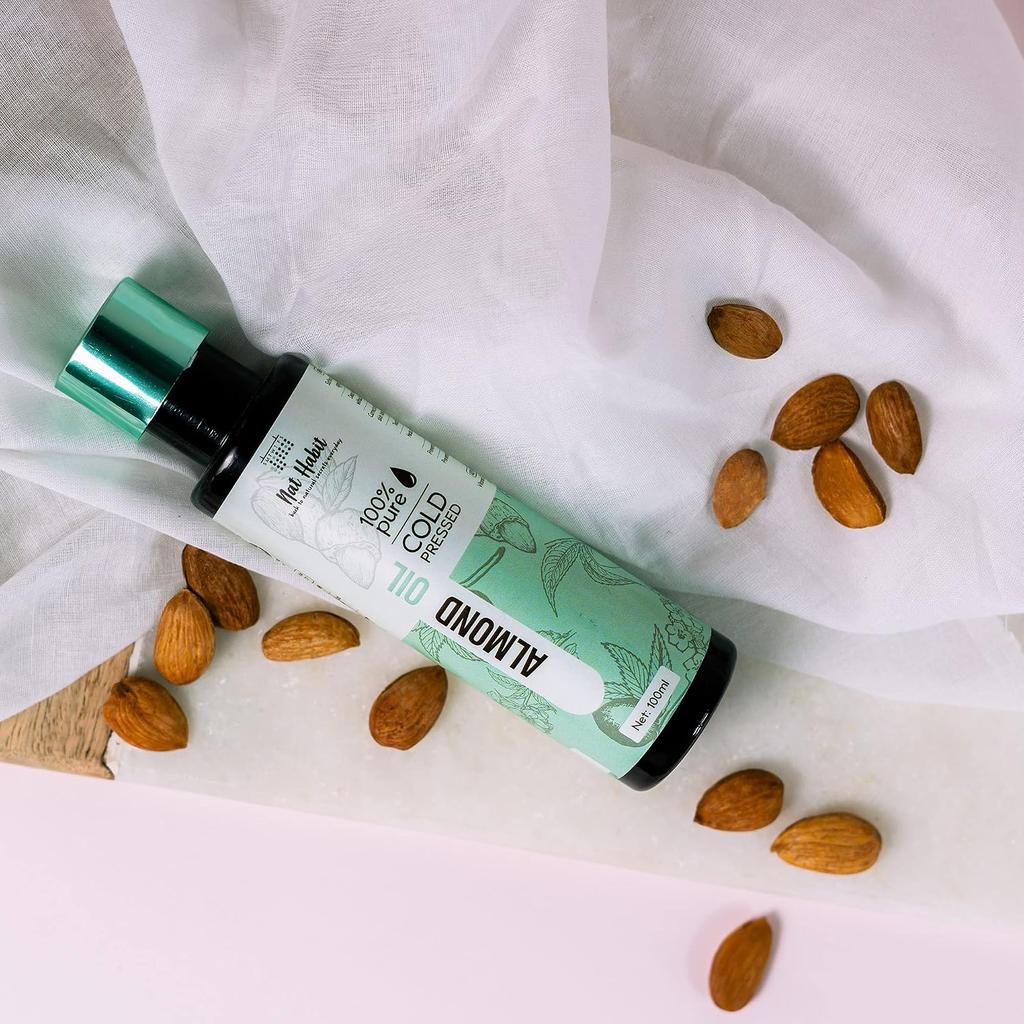 Nat Habit Cold Pressed Sweet Almond Oil Pure Natural Nourishing Face Body Skin Hair Care 100ml Bottle Daily Glow Essential