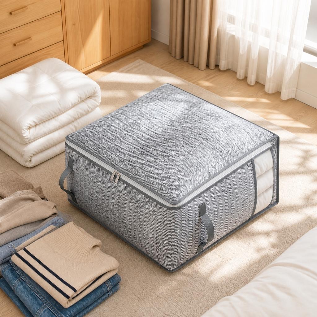 Fabric Storage Bag with Transparent Window - Zippered Handheld for Home Closet