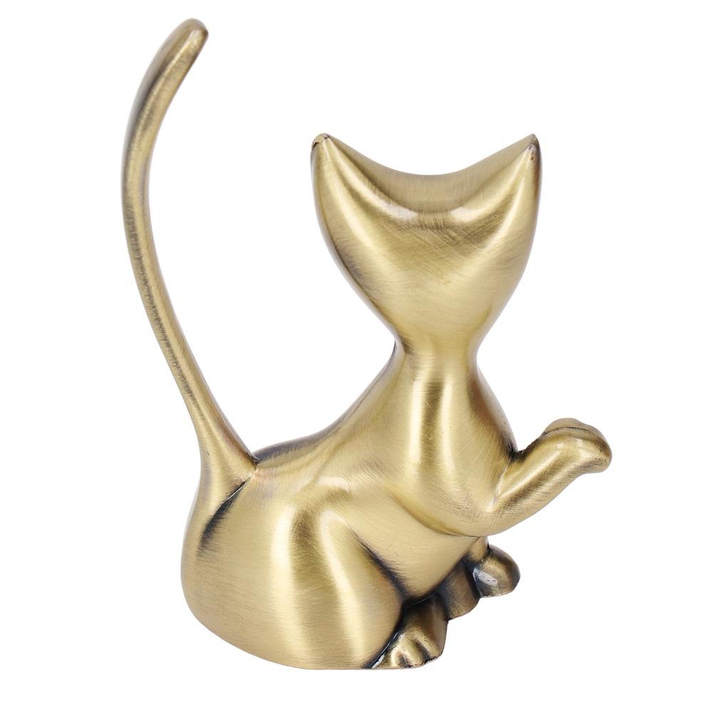 Zinc Alloy Cat Ring Holder Solid Brass Cat Statue Jewelry Towers Ring Organizer  Shelf Decor
