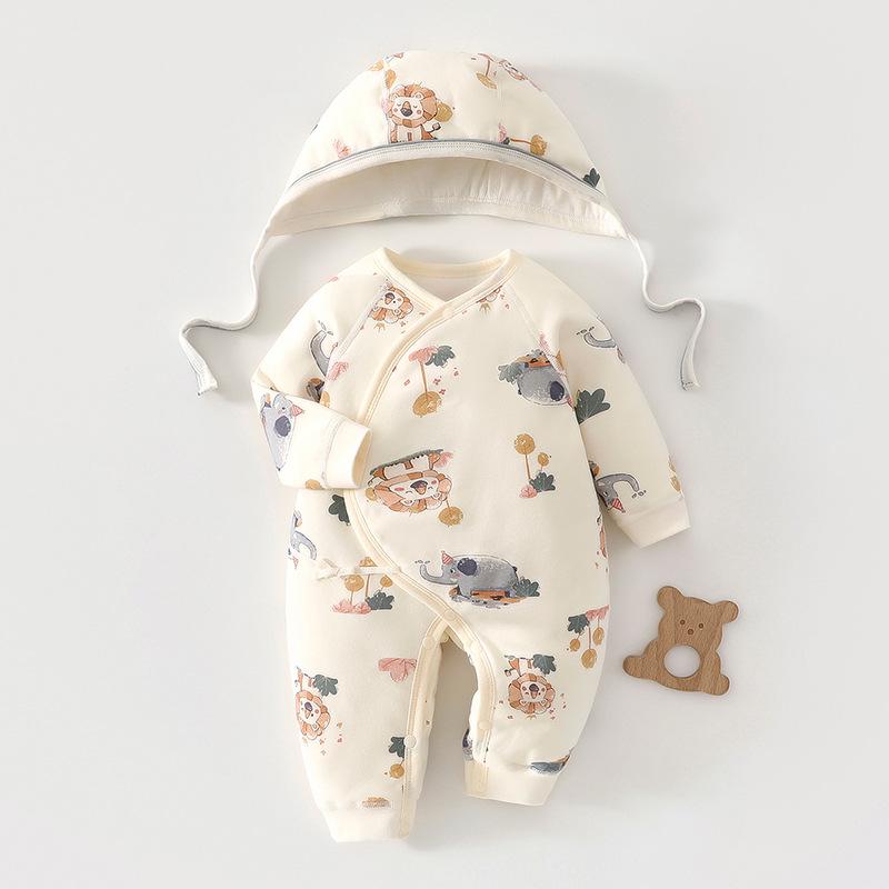 2025 A/W Baby Quilted Hooded Romper, 40g, Class A, Warm Butterfly Suit for Newborns