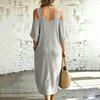Women's V-Neck Off-Shoulder Midi Dress with Pockets Loose Fit Casual