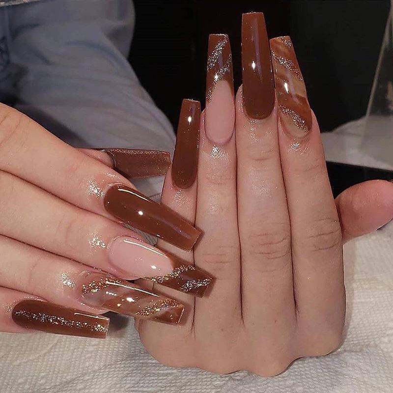 

Wearing nail Maple leaf red manicure French nail piece Long nail patch Press on nail smudge manicure