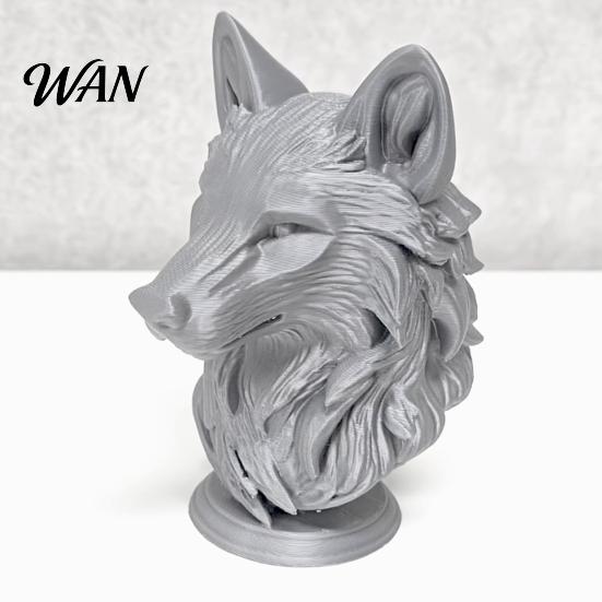 Animal Head Sculpture 3D Printed Wolf Figurine, Realistic Statue with Round Desktop Ornament Base, Wild for Home Office Bookshelf Decor PLA Figurine