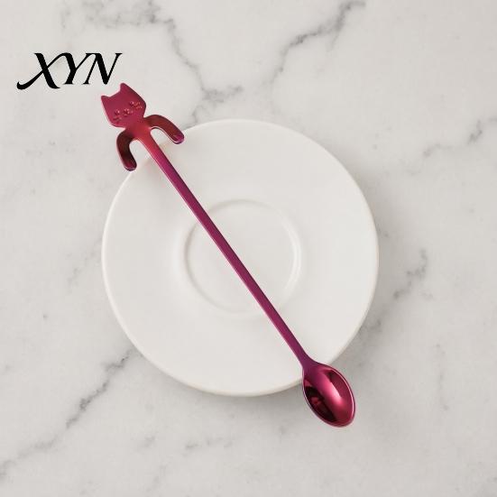 Coffee Cup Stirrer 304 Stainless Steel Spoon, Hanging Cat Spoon for Mugs Tall Cups, Long Short Handle Tea Stirring Ideal Desserts & Ice Cream