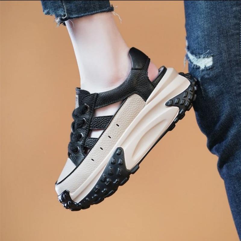 Two-color bottom color matching dad shoes women's new hollow bag head running shoes women's sports sandals