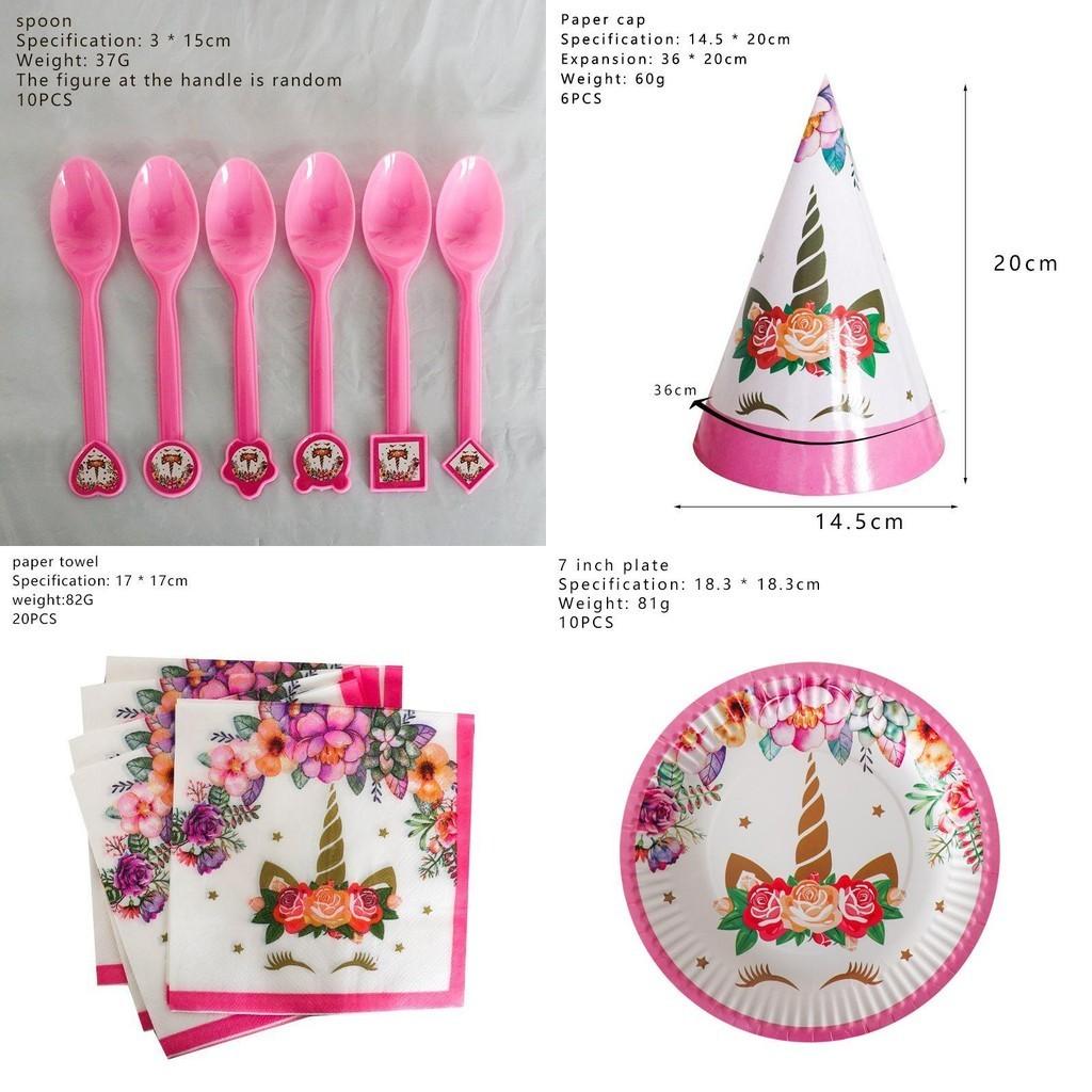 Wreath Unicorn Kids Birthday Party Supplies Colorful Tableware Plates Cup And Forks