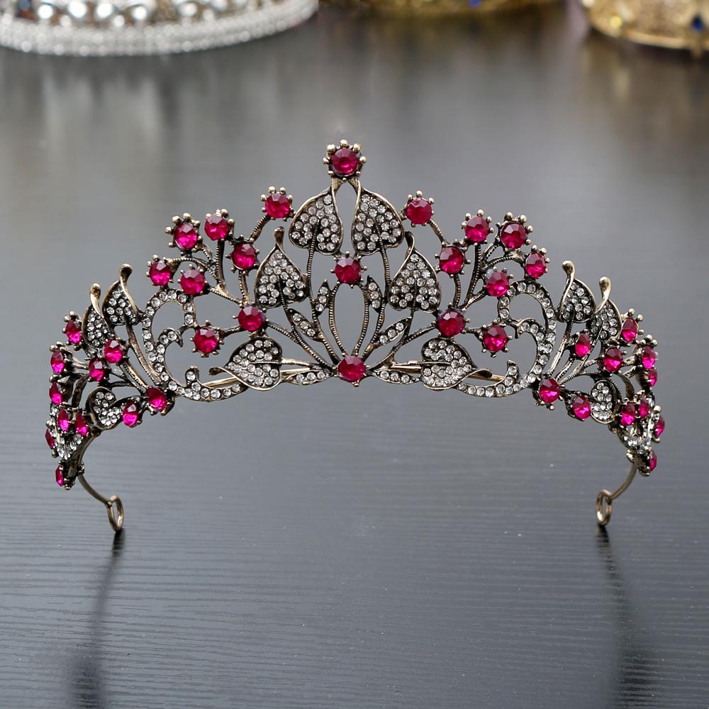 

1pc Baroque Bridal Crown Vintage Alloy Wedding Tiara with Crystal Accents Royal-Inspired Hair Accessories for Bride Photo Shoots рожевий червоний колір