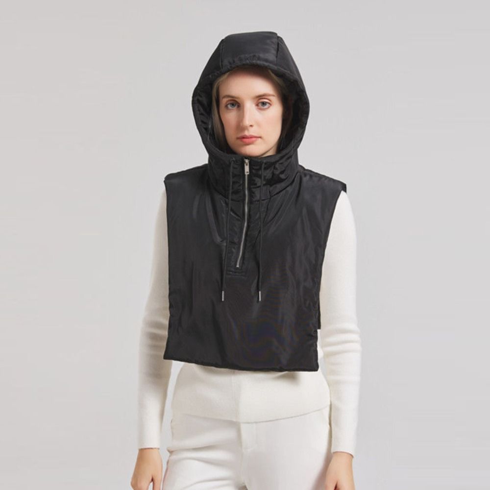 Cotton Thickened Fake Collar Hooded Hat Zipper Design Drawstring Scarf Balaclava Hat Ultralight Wind Snow Cap Casual Wear