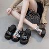 Fashion 10CM New Women's Summer Outdoor Beach Wedge Heel Thick Bottom Slip-On Slippers High Heels Buckle Shoes 2025 Ladies Flat Sandals