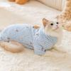 Warm Winter Cat Jumpsuit With Bear Print Checkered Fleece-Lined Cotton Blend Small To Large Cats