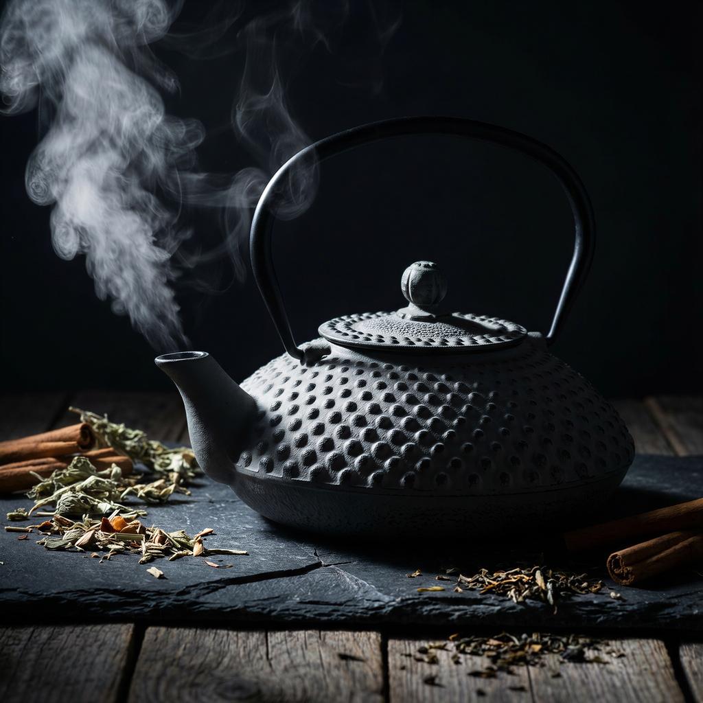 Cast Iron Tea Set Kettle 1.25L Steel Strainer Gray