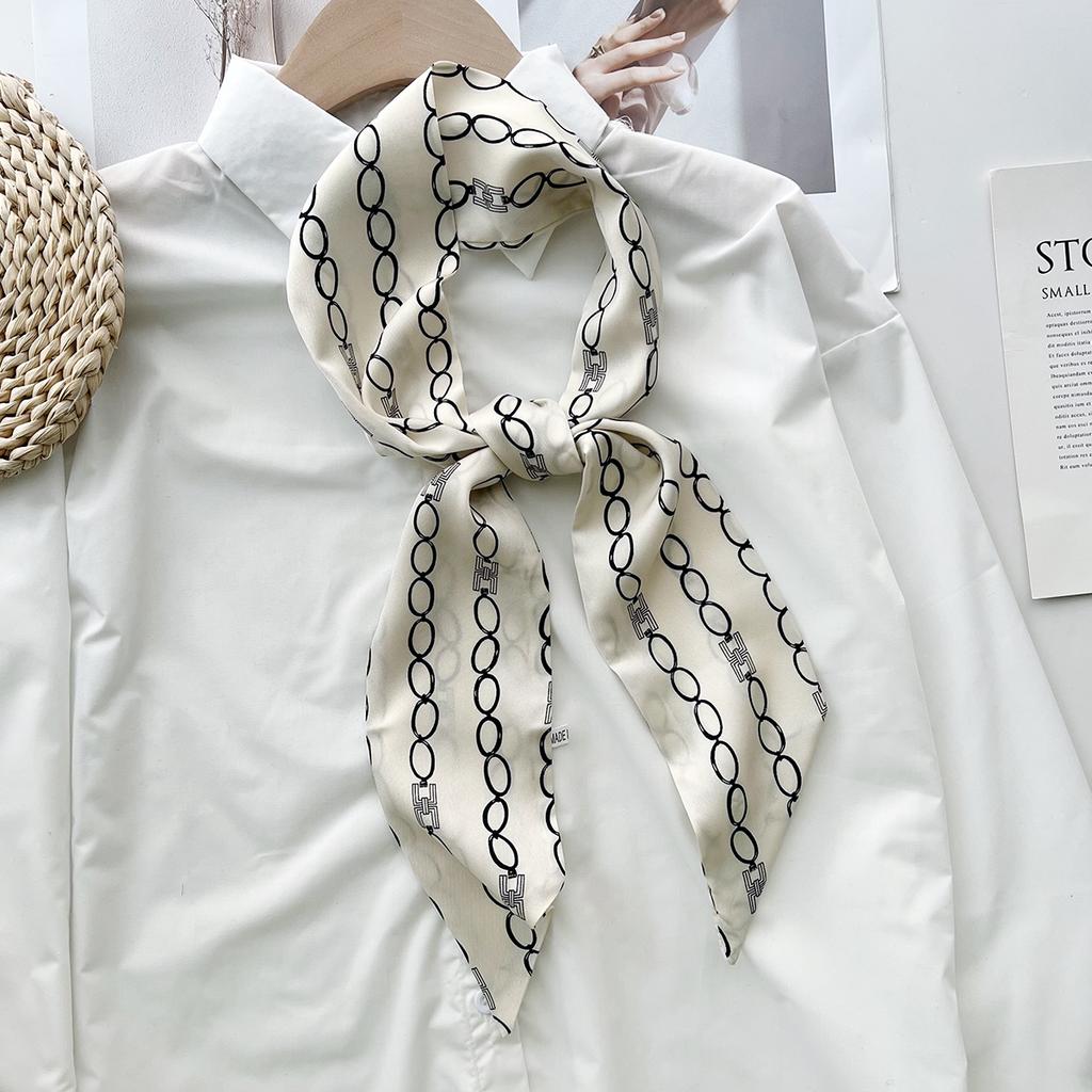 Chain Long Silk Scarf Spring And Summer Foreign Style Ribbon Small Scarf Headgear Headband Scarf