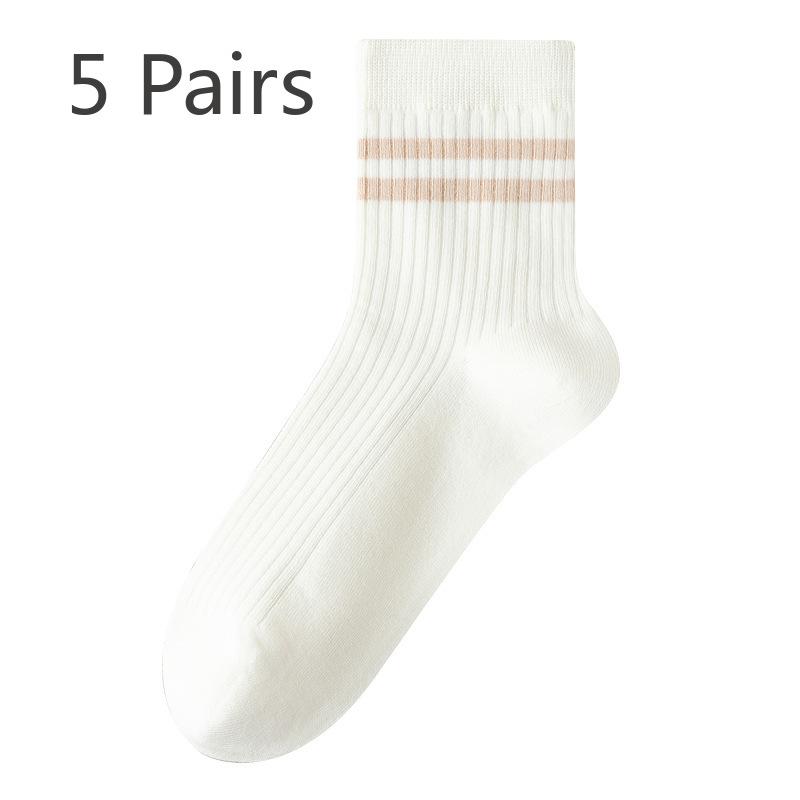 5 Perechi de Șosete Dama de Primăvară și Toamnă Antibacteriene din Bumbac Pur Fără Cusături cu Bare Paralele Medii