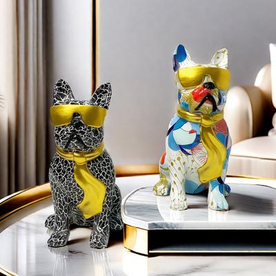 Adornos de Perro con Corbata Coloridos Simples para Sala de Estar, Entrada, Escritorio, Manualidades de Resina, Suministros de Decoración para el Hogar