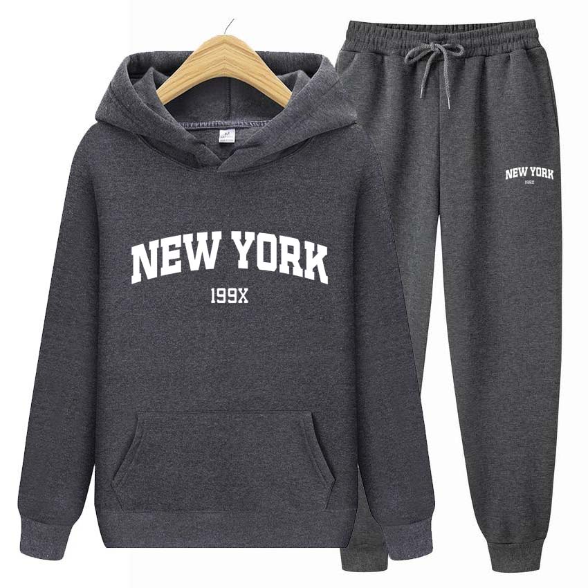 Trainingsanzug 2-teiliges Set 199X New York Print Sweatshirt Hoodies Sweatshirt + Hosenanzug Hoodie Sportbekleidung Jogging Herren-Sets