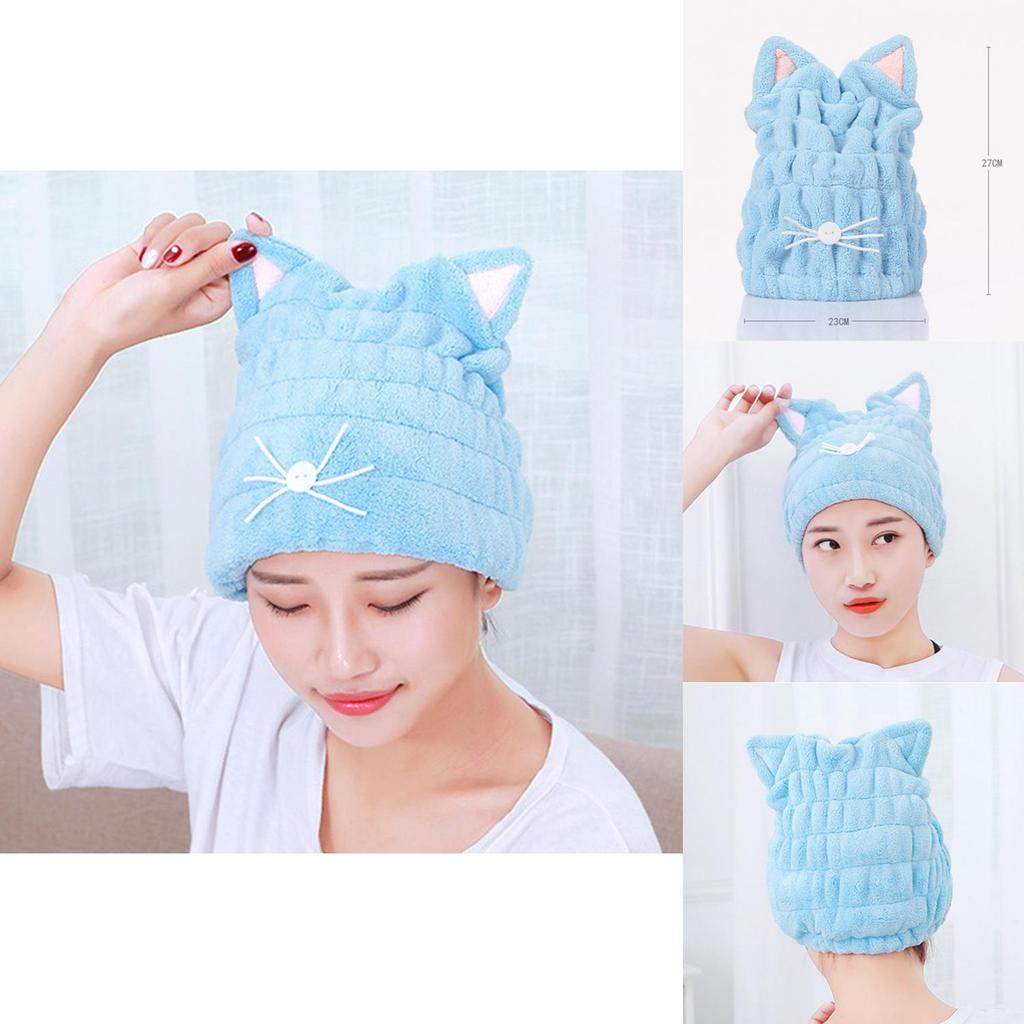 Adjustable Hair Drying Cap Hair Wrap Towel Featuring Cute Cat Ears Design**